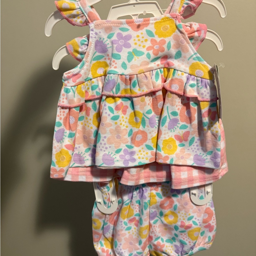 Floral Baby Outfit with Ruffle Details & Pink Gingham Set